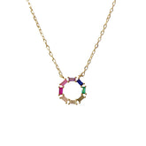Rainbow Baguette Circle Necklace